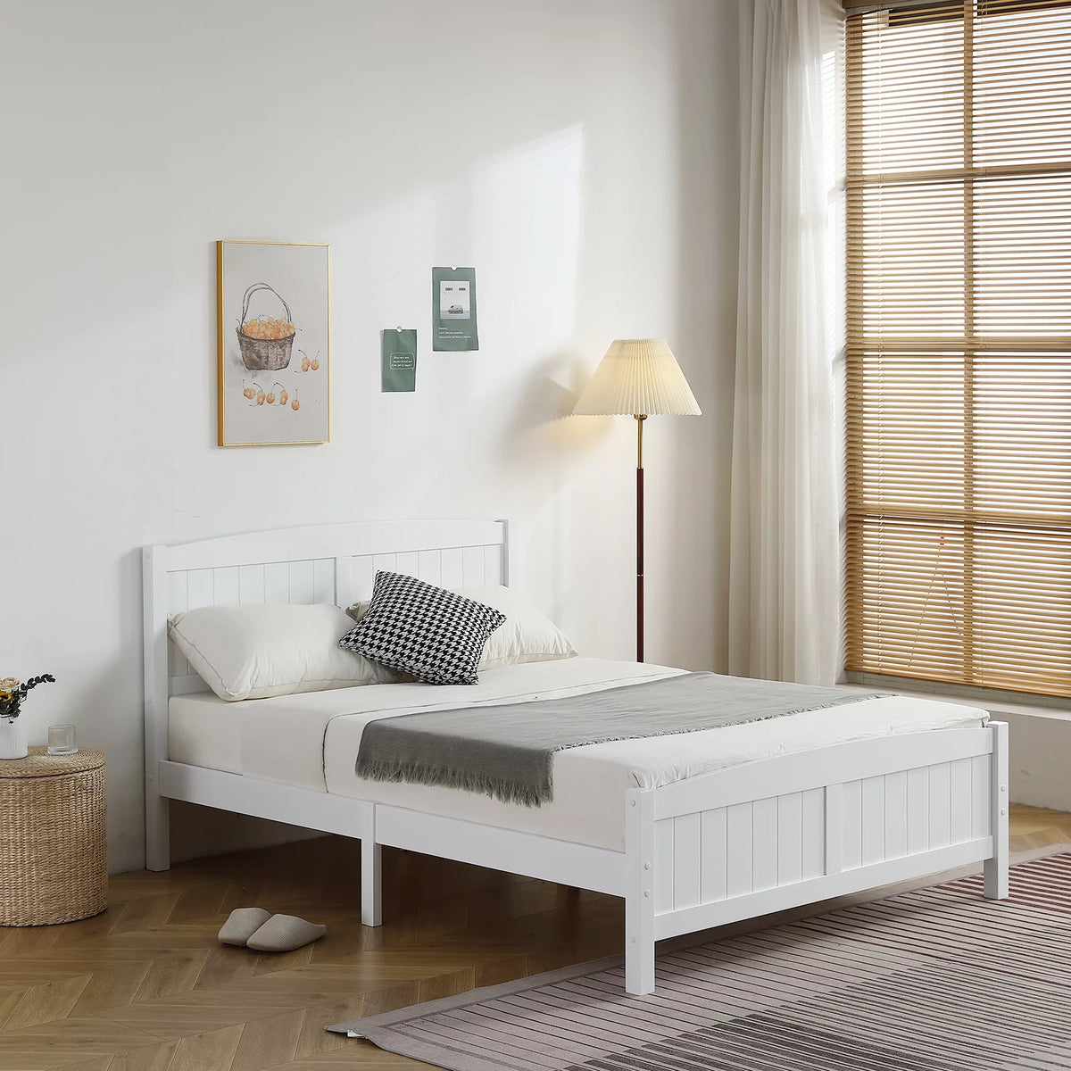 White Full Platform Bed with Headboard and Footboard J433215