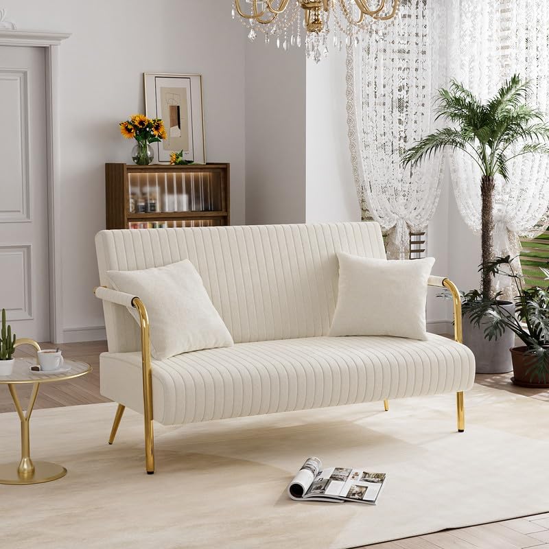 Orange Velvet 2 Seater Loveseat Sofa with Gold Metal Legs D860