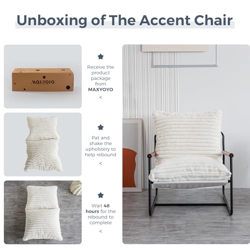 Sherpa Boucle Accent Chair with Wooden Arms B45547