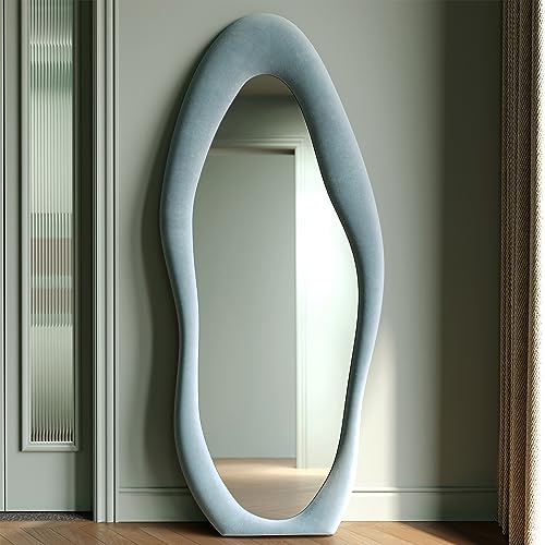 63" x 24" Flannel Wrapped Wooden Frame Irregular Wavy Full Length Mirror Z461646