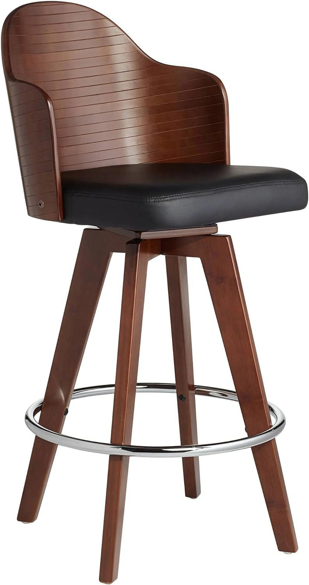 Dark Walnut Wood Swivel Stool with Backrest Footrest R269654