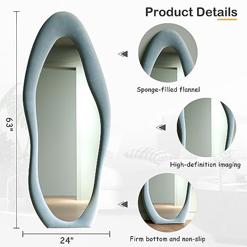 63" x 24" Flannel Wrapped Wooden Frame Irregular Wavy Full Length Mirror Z461646