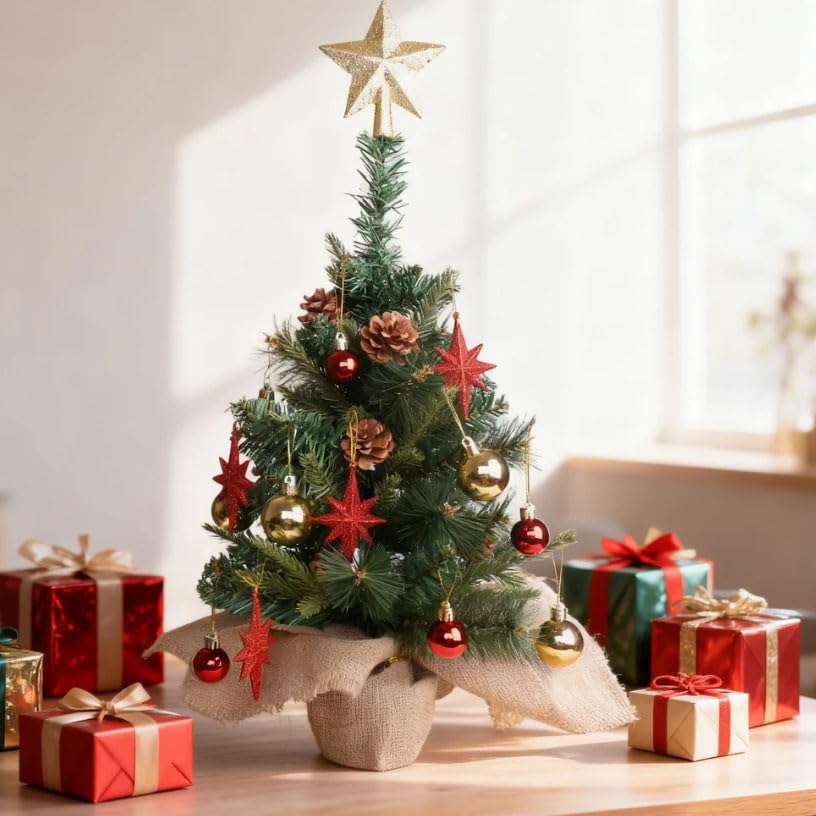 24 Inch Artificial Christmas Tree with LED Lights and Ornaments E128