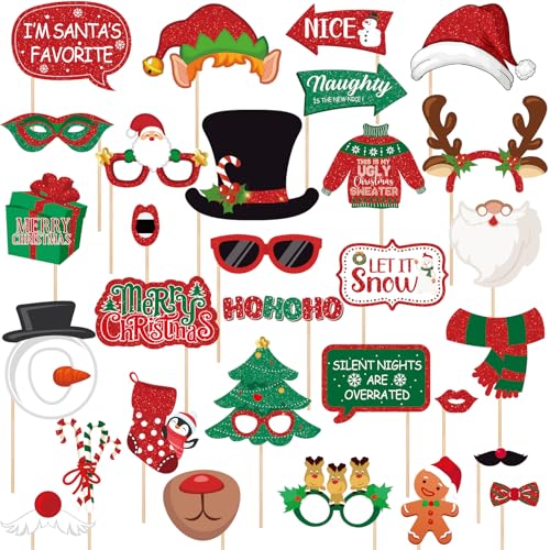 30pc Glitter Christmas Photo Booth Props Set Y2200