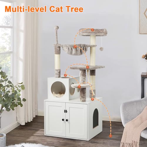 Large Wood Cat Tree with Litter Box Enclosure F154130
