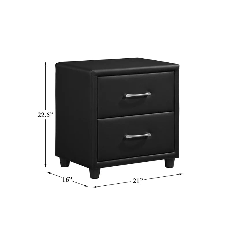 Black 2-Drawers Wood Nightstand V9880