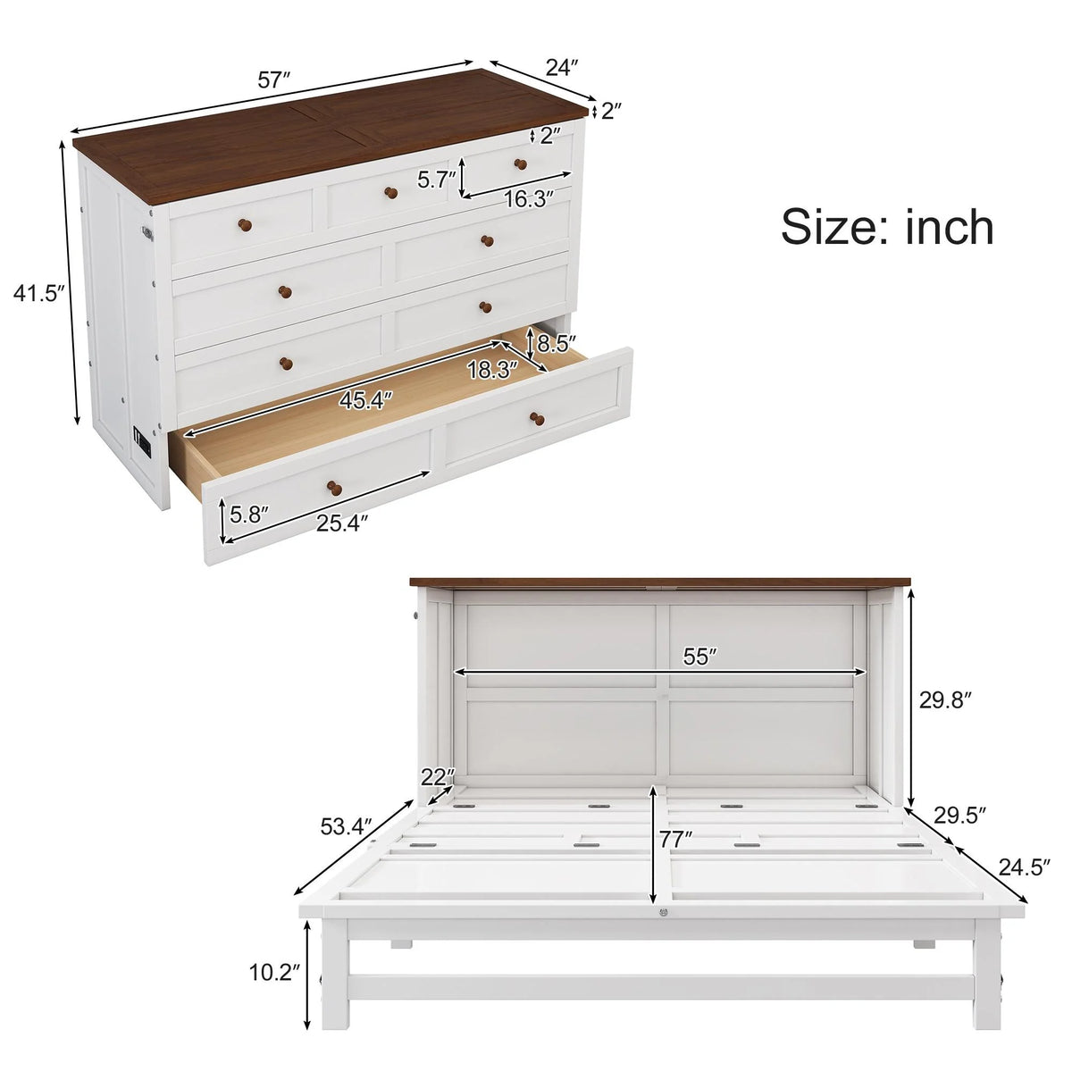 Queen Size Solid Wood Murphy Bed with Storage Drawer J391001