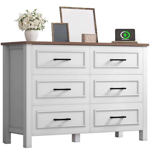 White Walnut 6 Drawer Wood Dresser W777
