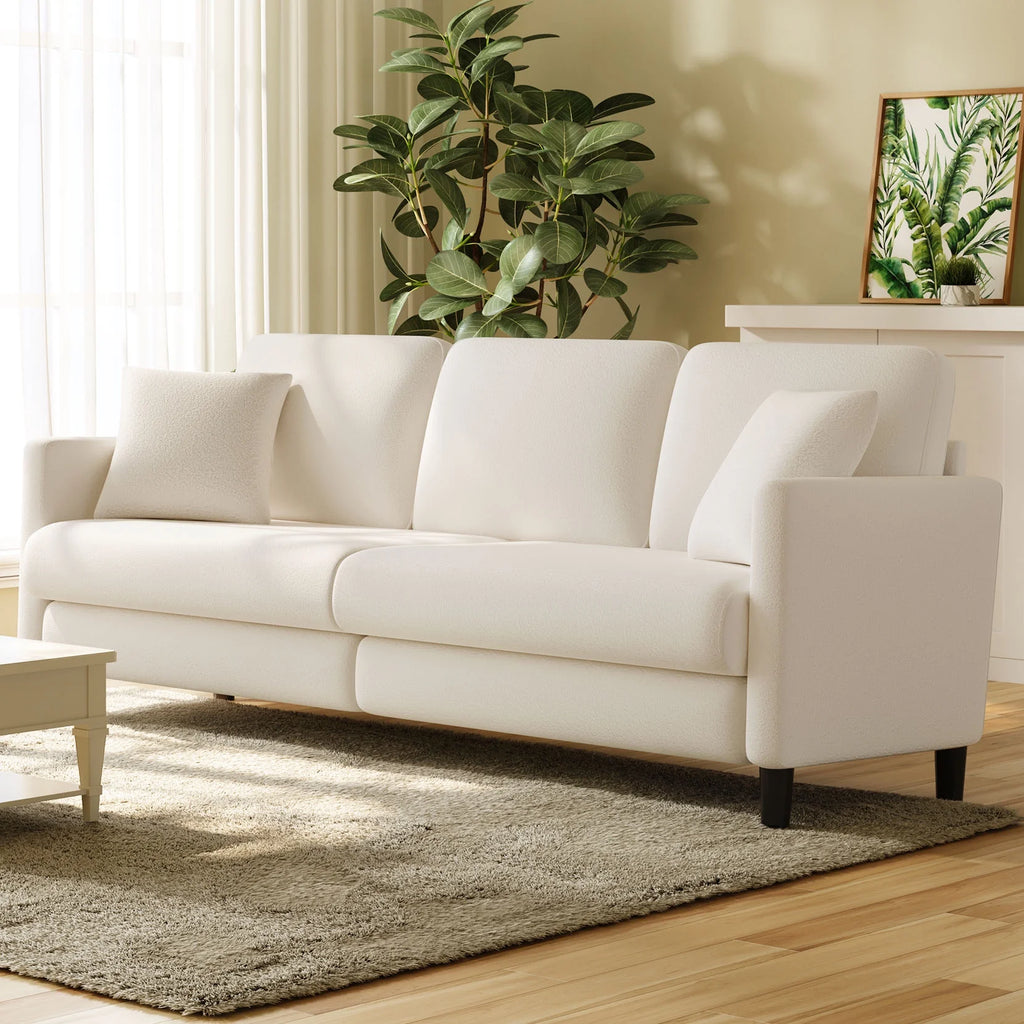 Off-White Velvet 3 Seater Sofa with 2 Pillows Z5013
