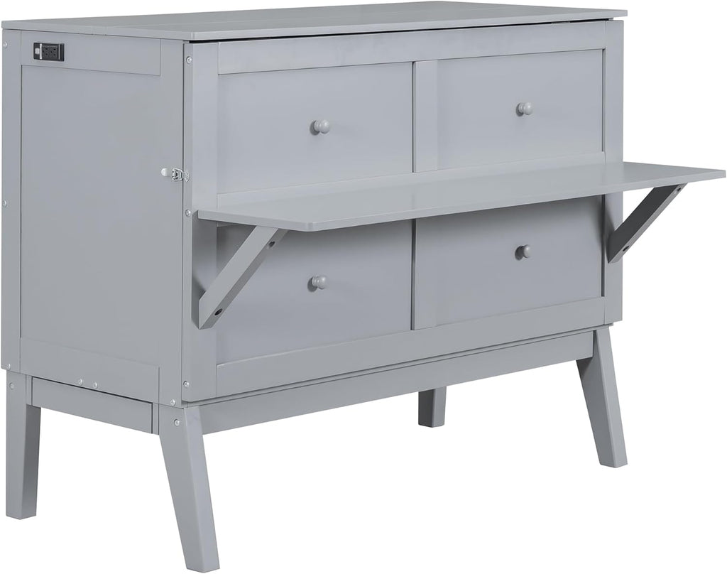 Gray Full Size Murphy Wall Bed with Cabinet P3293
