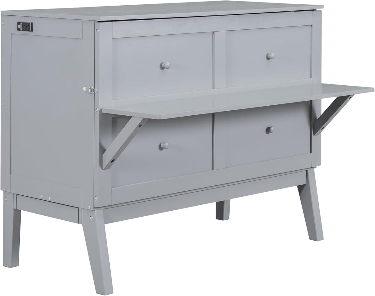 Gray Full Size Murphy Wall Bed with Cabinet P3293