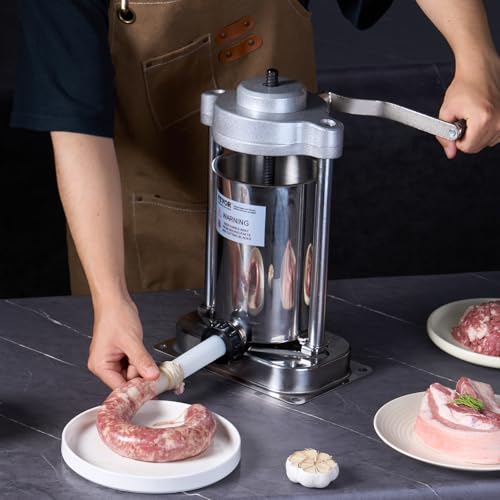 7 L / 15 LBS Vertical Manual Sausage Stuffer, 304 Stainless Steel, 5 Stuffing Tubes P562254