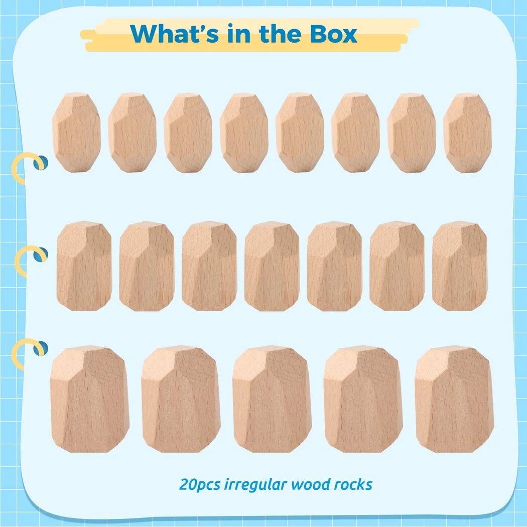 20 Pcs Wooden Stacking Rocks Irregular Building Blocks Z935