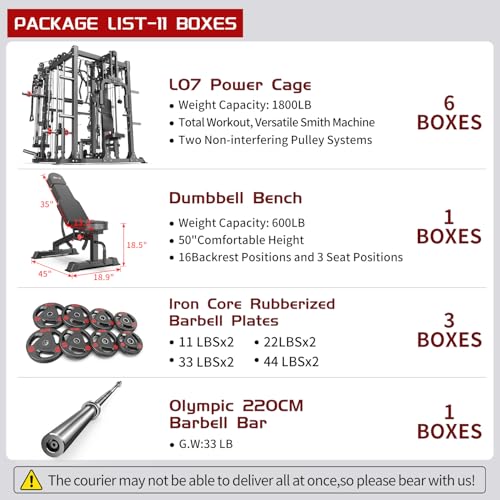 Smith Machine Squat Rack Power Cage with Cable Crossover System X367849