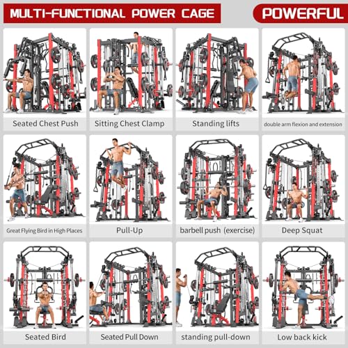 Smith Machine Squat Rack Power Cage with Cable Crossover System X367849
