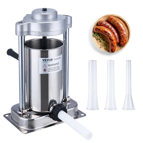 7 L / 15 LBS Vertical Manual Sausage Stuffer, 304 Stainless Steel, 5 Stuffing Tubes P562254