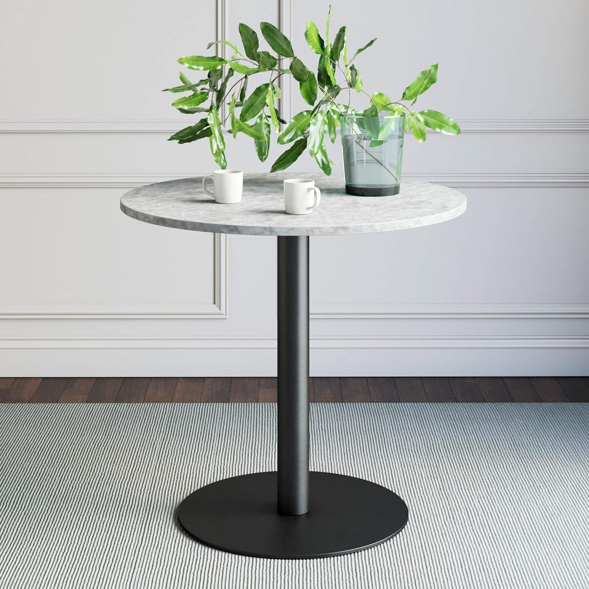 Small Mid-Century Modern Kitchen or Dining Table with Faux Carrara Marble Top X3433