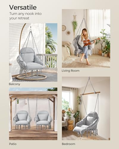 Cream White Hanging Hammock Chair with Cushion W2507