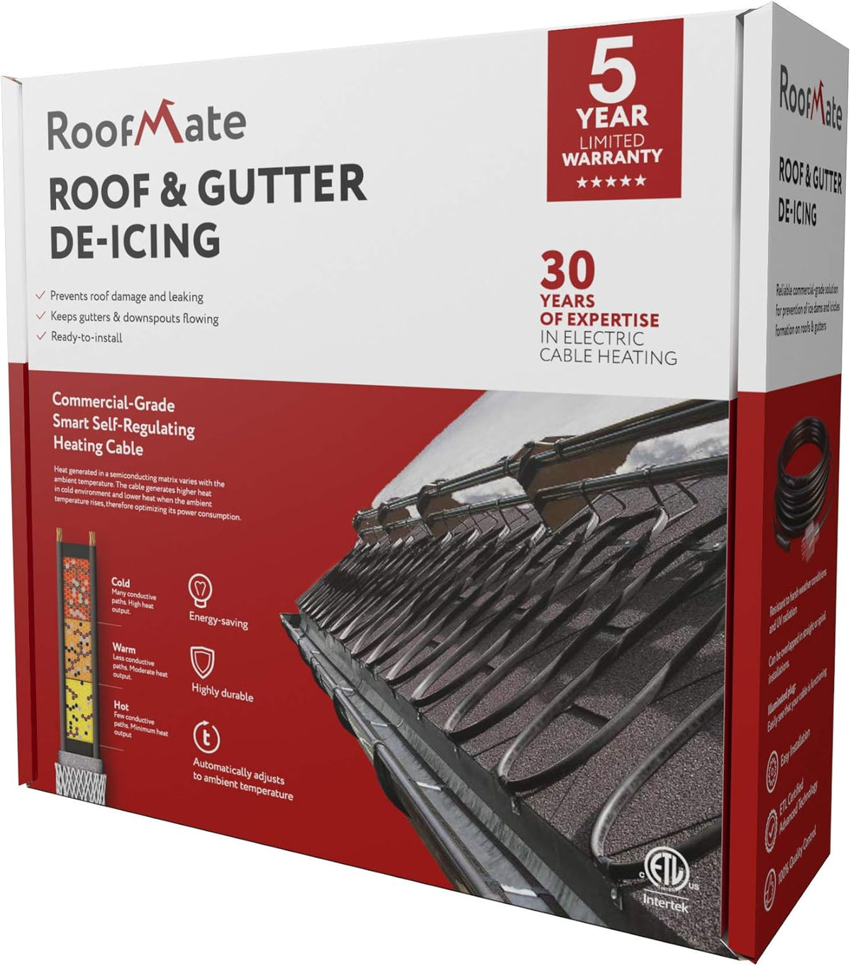 Self-Regulating Heating Cable for Roof & Gutter, 120V, 7Watts/Ft. (12-Feet) Pack of 2 R965