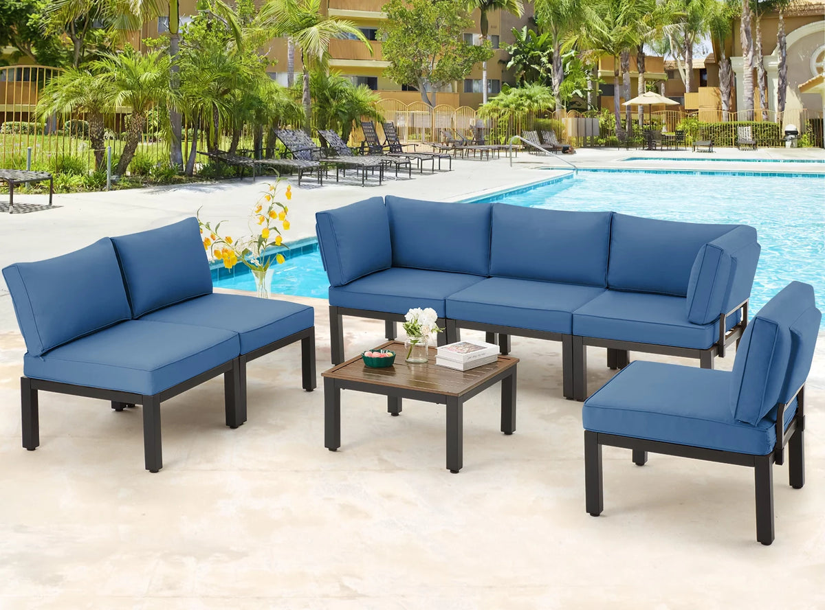 7 Pieces Metal Patio Furniture Set with Cushions and Table S31270