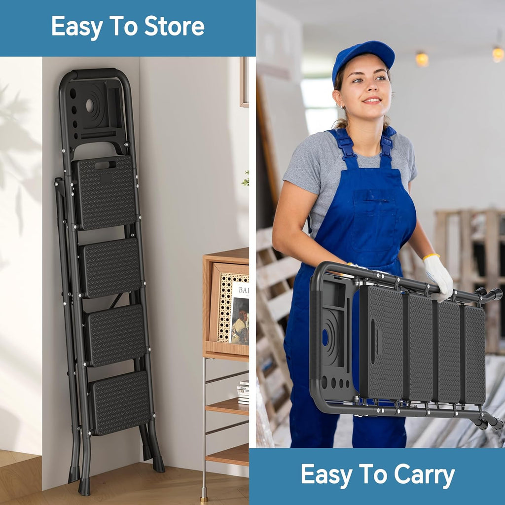 Folding Step Stool with Anti-Slip Pedal, 500lbs Capacity Steel Step Ladder T773