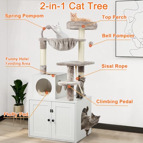 Large Wood Cat Tree with Litter Box Enclosure F154130