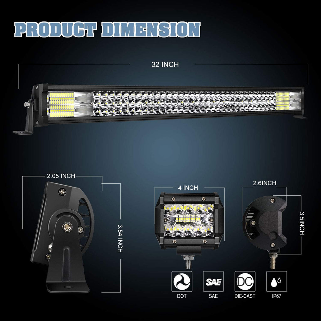 32 LED Light Bar with Wiring Harness and 4 Inch Fog Lamps D626437