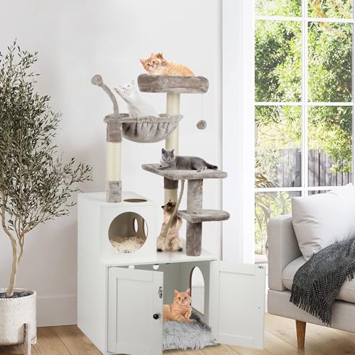Large Wood Cat Tree with Litter Box Enclosure F154130