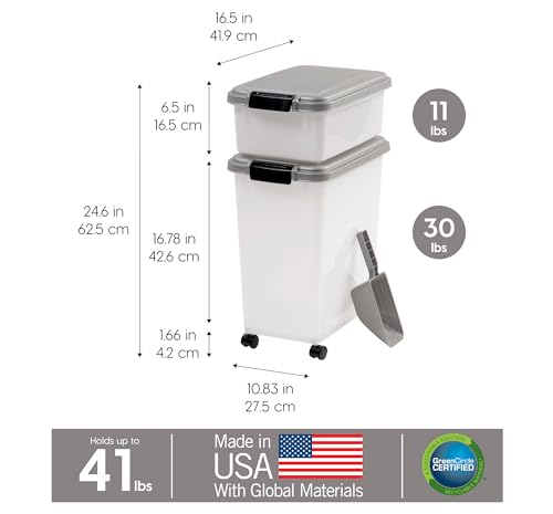 30 lbs & 11 lbs Combo Airtight Dog Food Storage Container, Stackable Treat Box, 2-Cup Scoop, Wheels, Seafoam Blue A864973