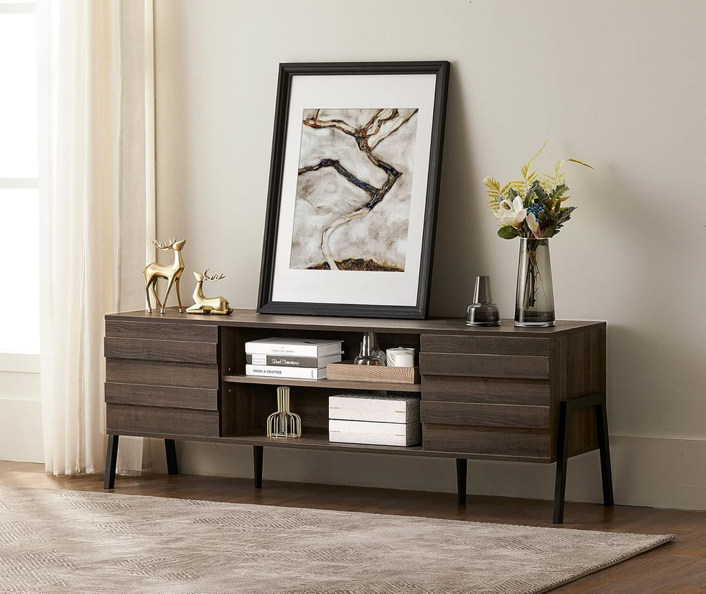 Black and Oak Wood TV Stand with Storage D67569