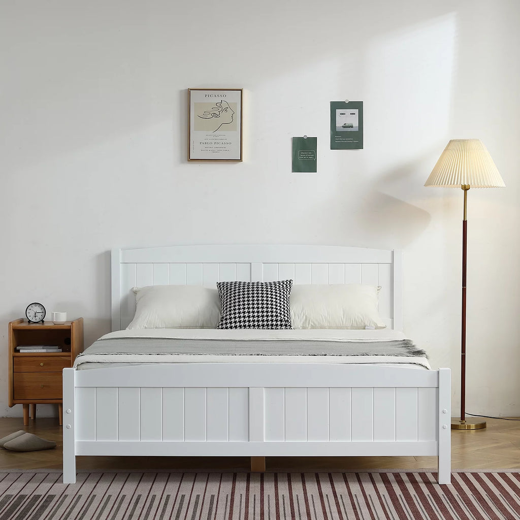 White Full Platform Bed with Headboard and Footboard J433215