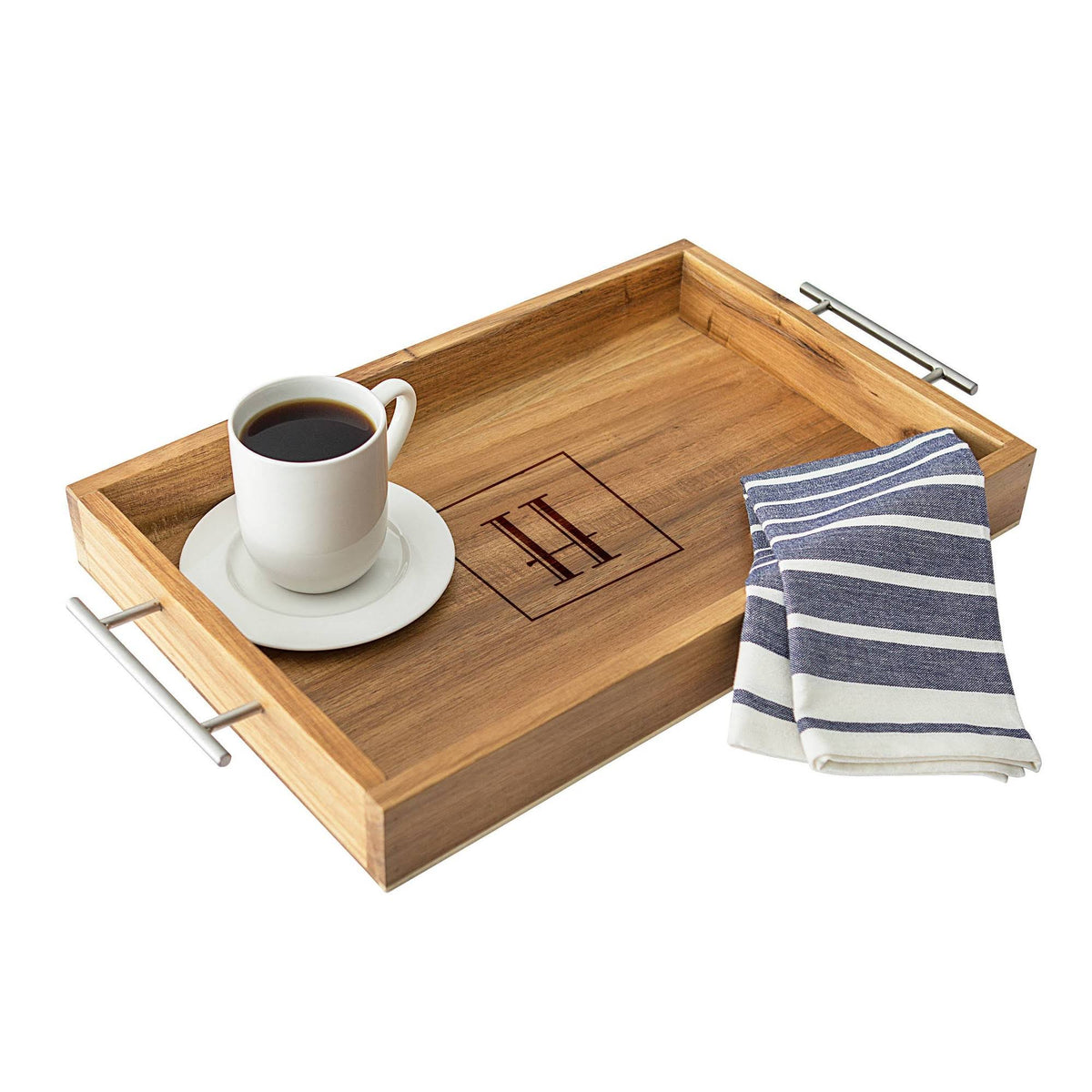 Acacia Tray with Metal Handles C921