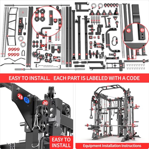 Smith Machine Squat Rack Power Cage with Cable Crossover System X367849