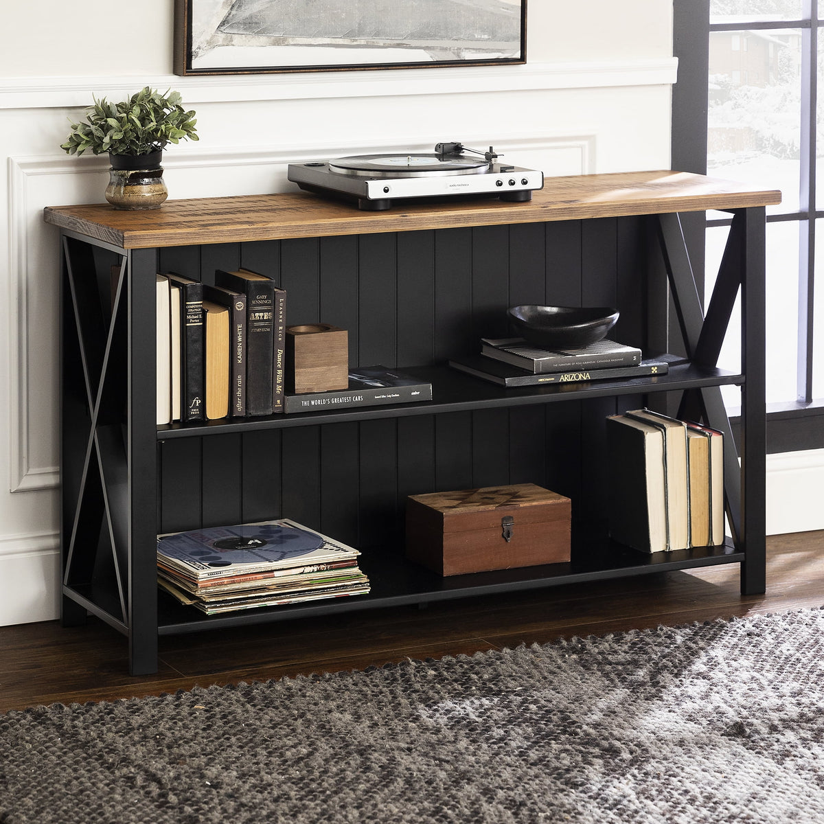 Black Solid Wood Storage Console Table E89862