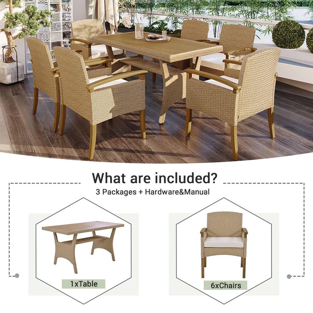 Brown 7 Pcs Wicker Patio Dining Set S7196