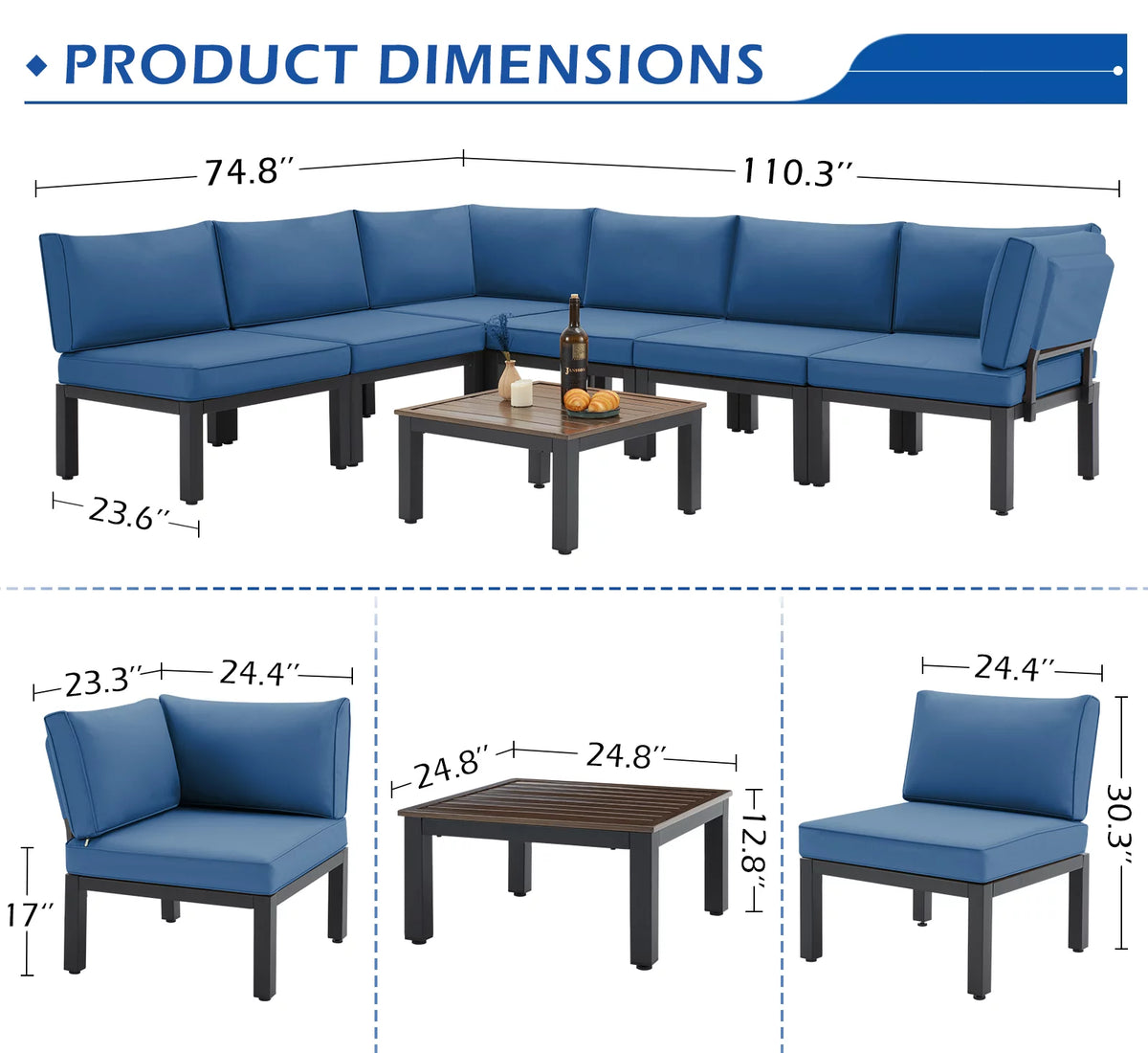 7 Pieces Metal Patio Furniture Set with Cushions and Table S31270