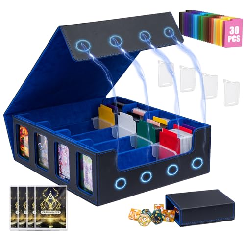 Trading Card Storage Box with Window Dice Tray, Black Grey R861345