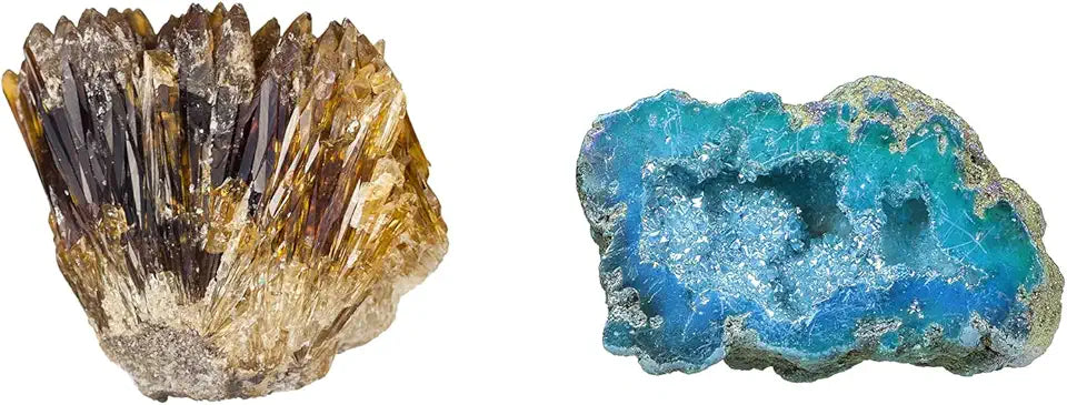Natural Raw Amber Calcite Crystal Cluster Geode Stone & Blue Quartz Geode Stone H6884