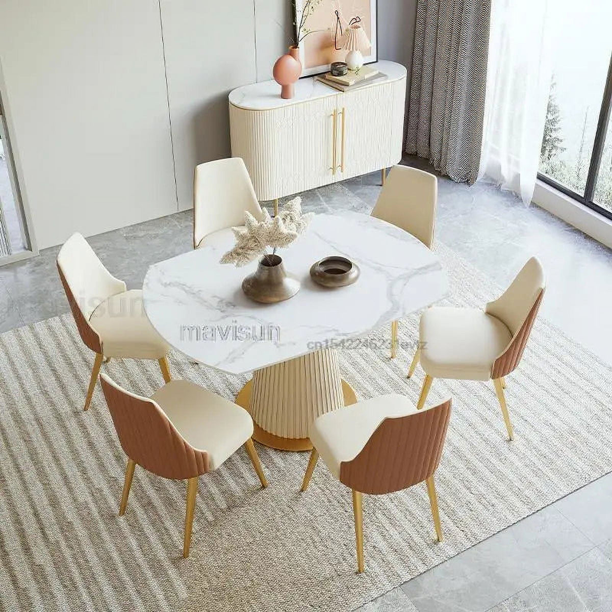 Round Marble Dining Table 6 Chairs W61499