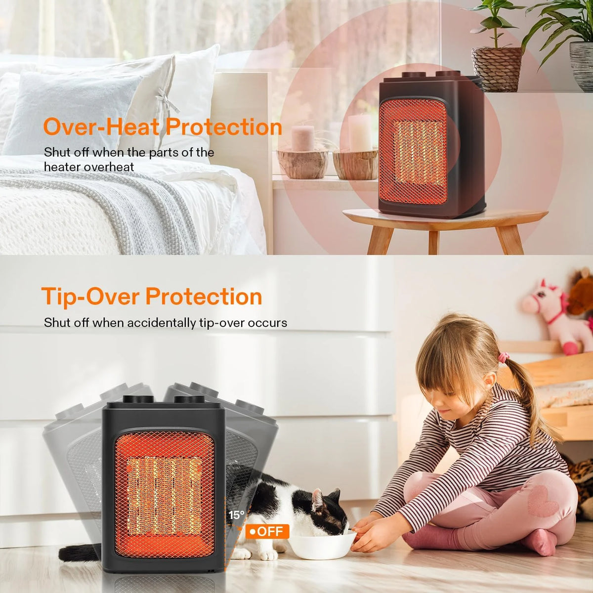 1500W Portable PTC Electric Heater with Adjustable Thermostat V43500