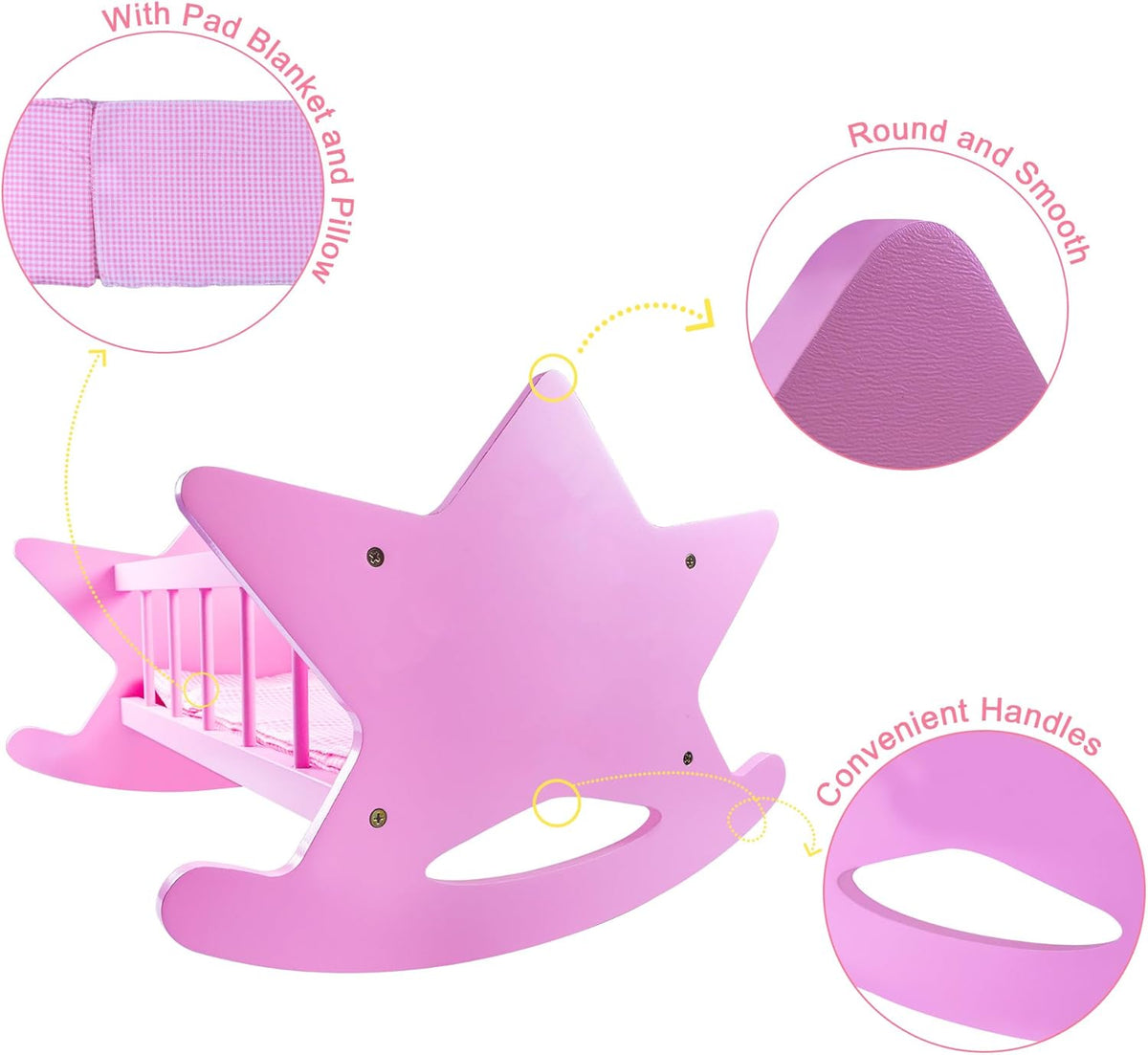 Pink Wooden Baby Doll Crib with Bedding R73035
