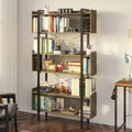 6-Tier Grey Wooden Bookshelf with Metal Frame A680