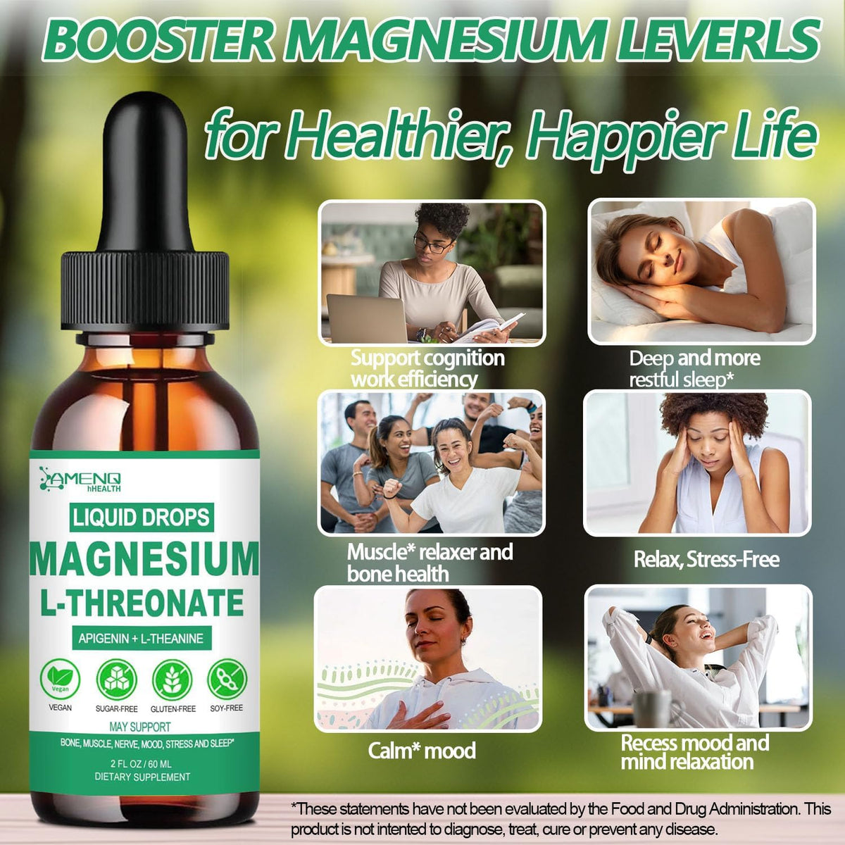 Magnesium L-Threonate Liquid with Apigenin Theanine Passion Flower Lemon Balm G578