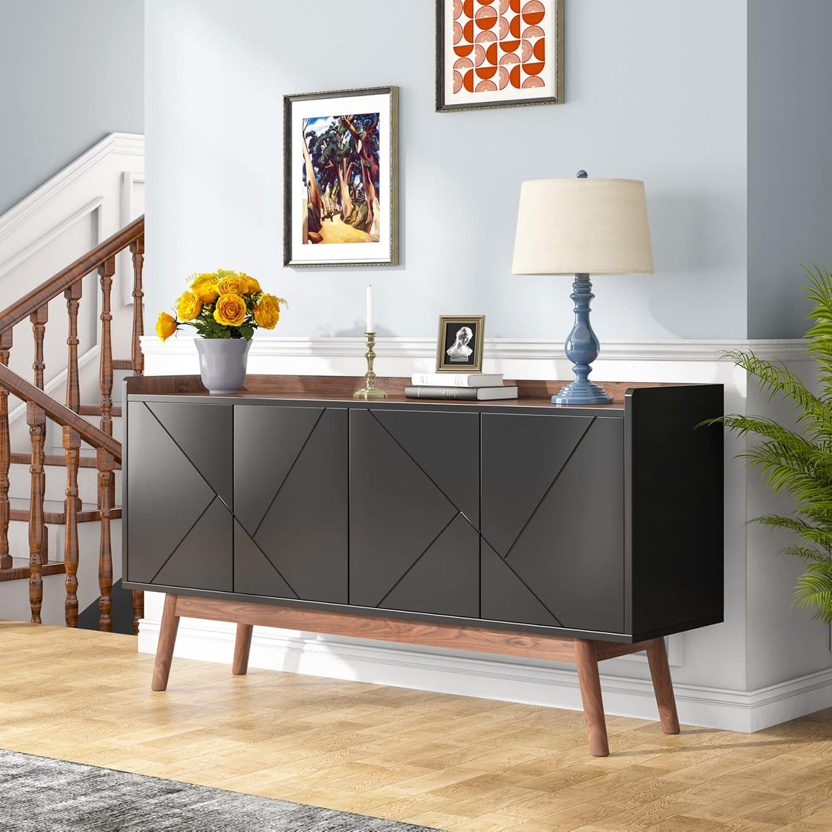 Black 55" Wood Sideboard Cabinet with Doors J88499