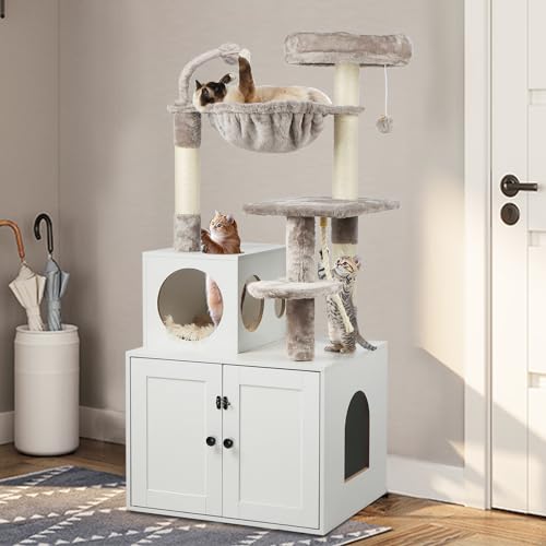 Large Wood Cat Tree with Litter Box Enclosure F154130
