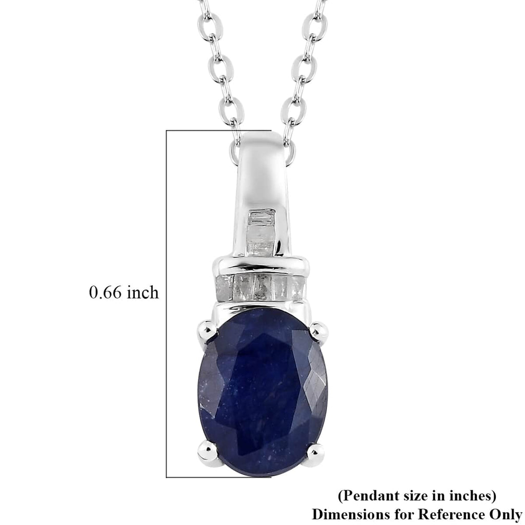 925 Sterling Silver Diamond Platinum Plated Sapphire Pendant Necklace Ct 1.6 A19878
