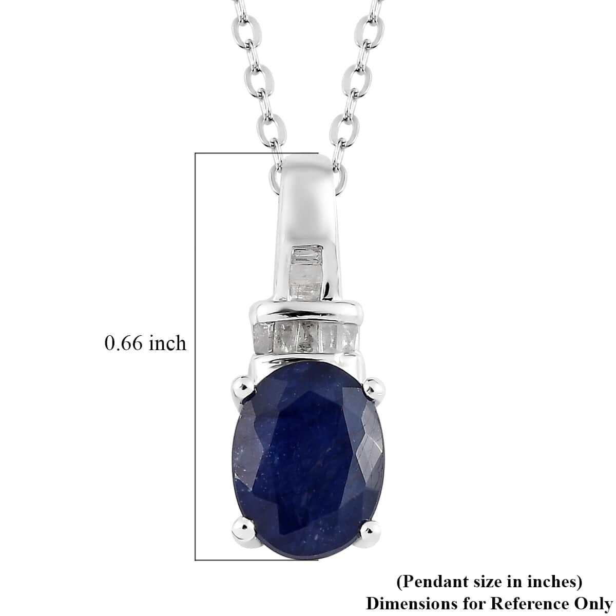 925 Sterling Silver Diamond Platinum Plated Sapphire Pendant Necklace Ct 1.6 A19878