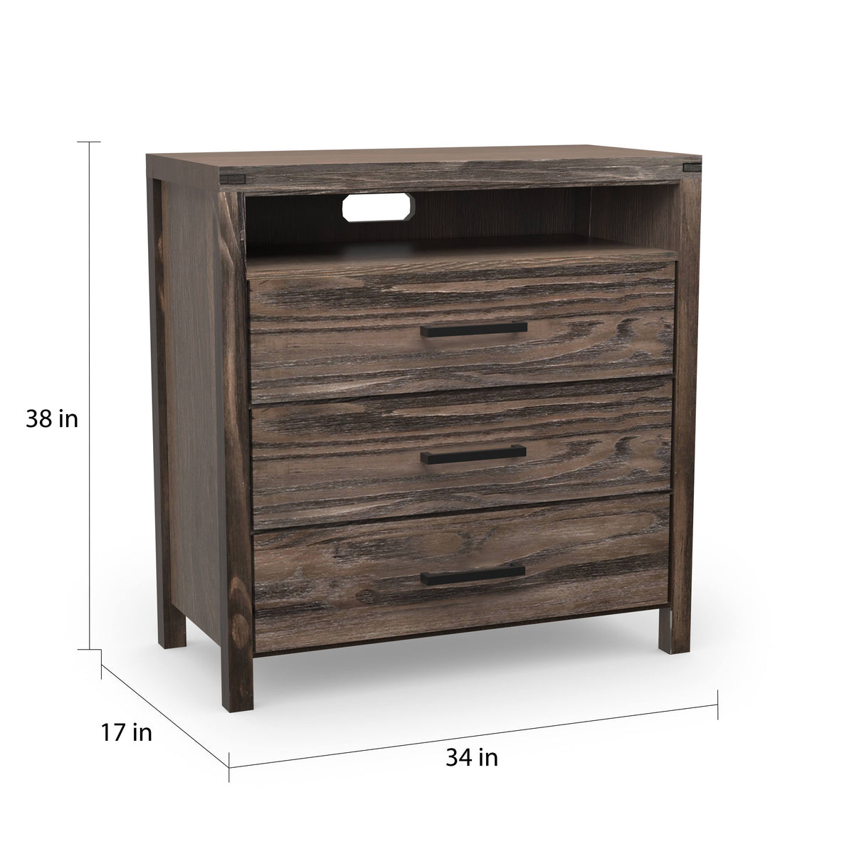 Dark Grey Wire-Brushed 3-Drawer Media Chest C2884
