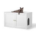 White Wooden Cat Litter Box with Double Doors I61273