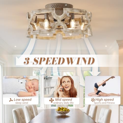White Caged Ceiling Fan with Light W8227